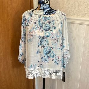 Zac Rachel Floral Long Sleeve Blouse size LP NWT